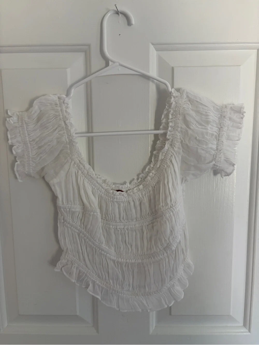 Free People FP One Cheri Top Smocked Cropped Ivory Off The Shoulder Blouse